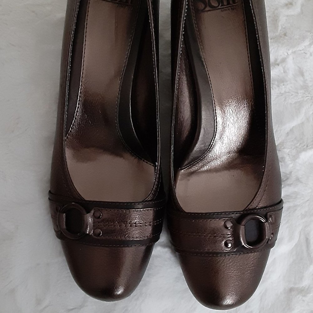 Sofft Metallic Brown Wedge Pumps with Buckle Detail
